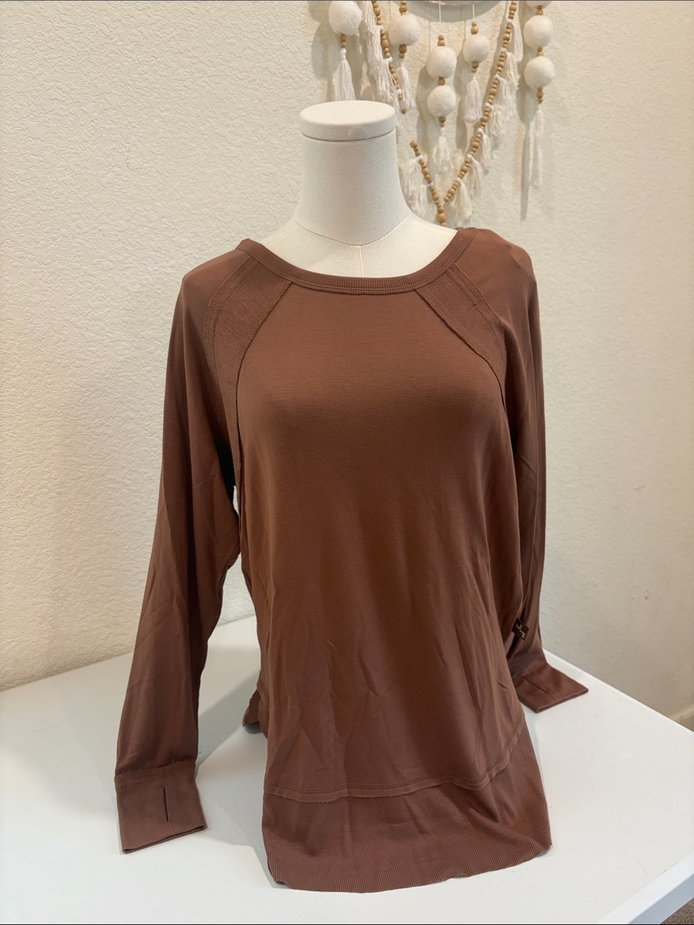 JoyLab Brown Long-Sleeve Crewneck Top